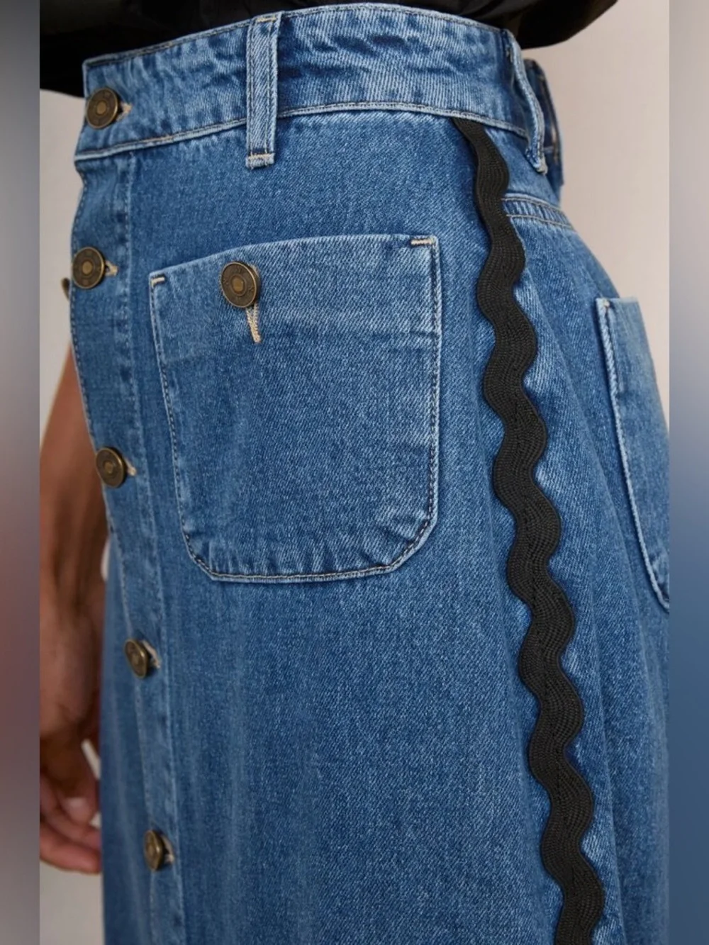 NWT WYSE London Ric Rac Denim Skirt Midi Size 33